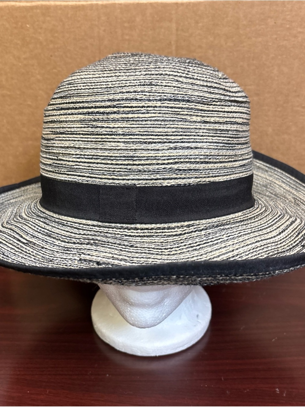 SOLAR ESCAPE Sun Hat Women's Striped Wide Brim Floppy Black Tan One Size UPF